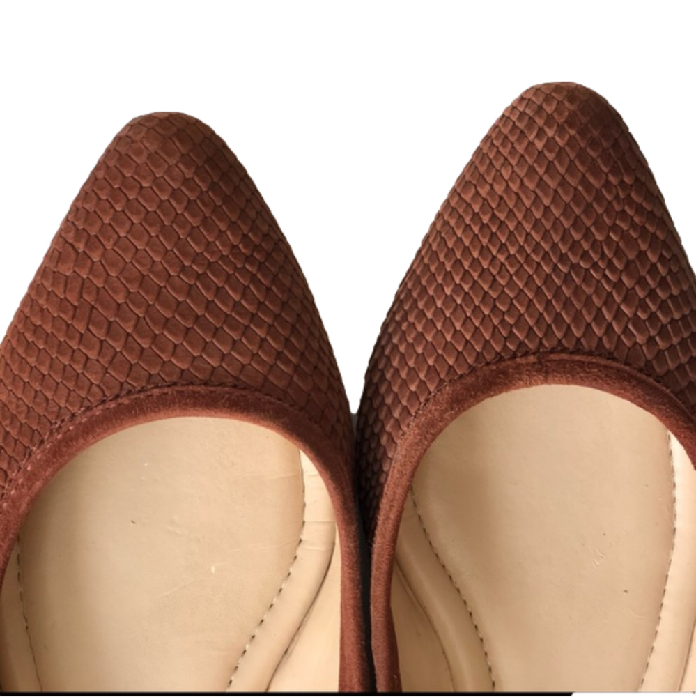 Vince Rust Camuto Snake-Embossed Pointed Toe Flats - Picture 2 of 16